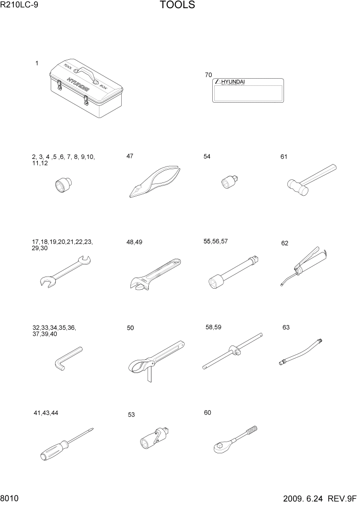 Схема запчастей Hyundai R210LC9 - PAGE 8010 TOOLS ДРУГИЕ ЧАСТИ