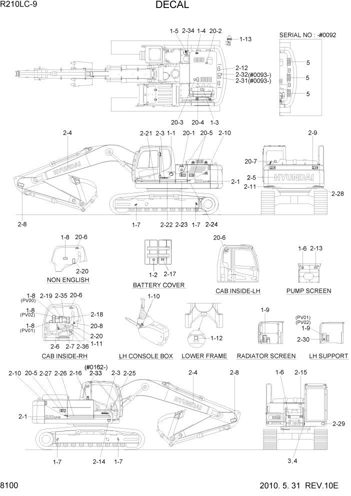 Схема запчастей Hyundai R210LC9 - PAGE 8100 DECALS ДРУГИЕ ЧАСТИ