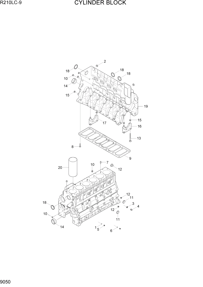 Схема запчастей Hyundai R210LC9 - PAGE 9050 CYLINDER BLOCK ДВИГАТЕЛЬ БАЗА