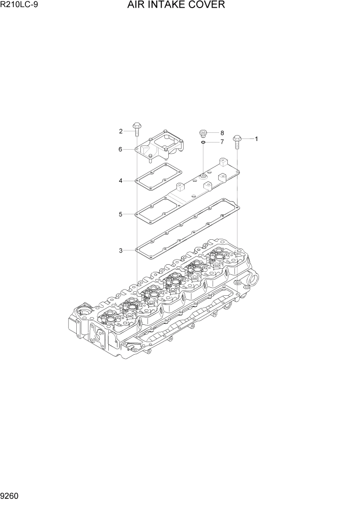 Схема запчастей Hyundai R210LC9 - PAGE 9260 AIR INTAKE COVER ДВИГАТЕЛЬ БАЗА