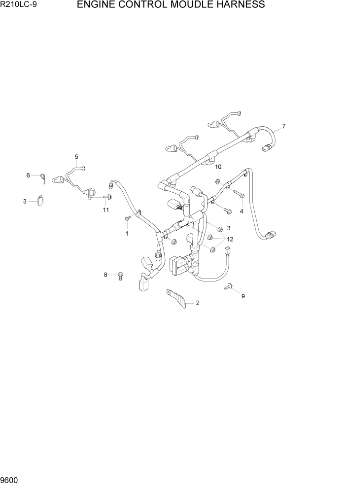 Схема запчастей Hyundai R210LC9 - PAGE 9600 ENGINE CONTROL MODULE HARNESS ДВИГАТЕЛЬ БАЗА