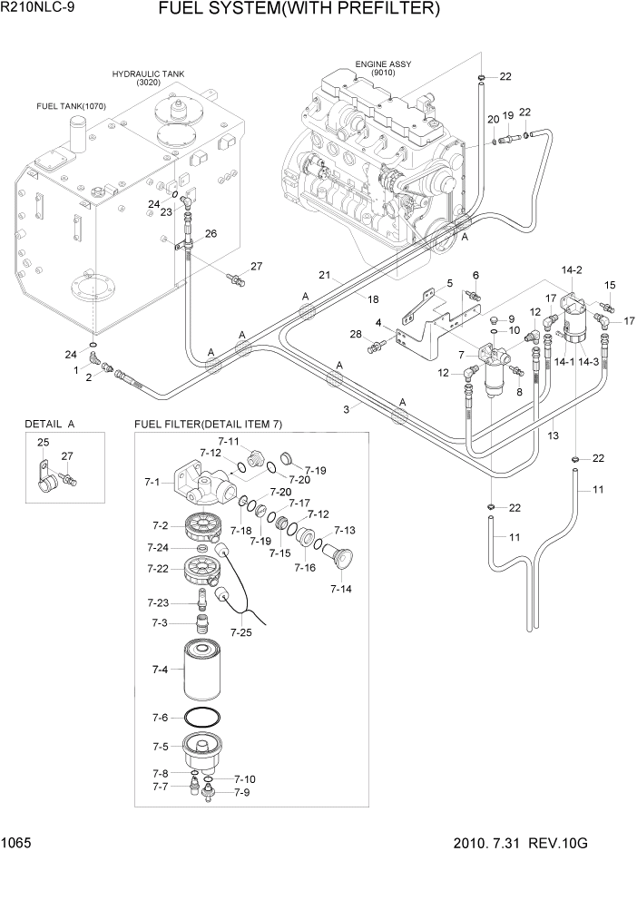 Схема запчастей Hyundai R210NLC9 - PAGE 1065 FUEL SYSTEM(WITH PREFILTER) СИСТЕМА ДВИГАТЕЛЯ