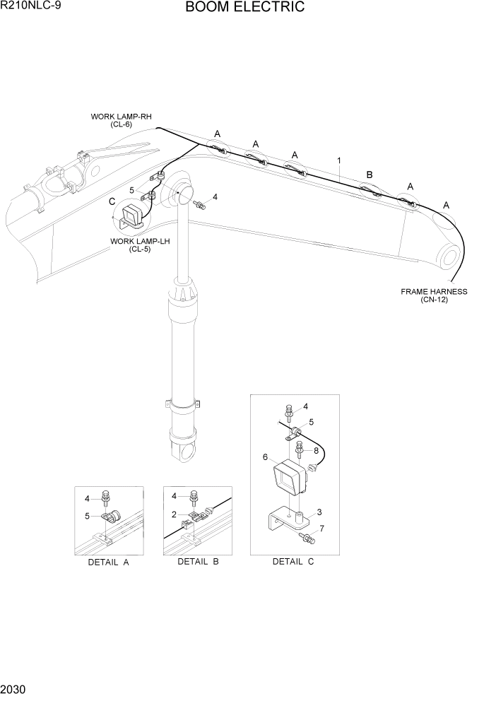 Схема запчастей Hyundai R210NLC9 - PAGE 2030 BOOM ELECTRIC ЭЛЕКТРИЧЕСКАЯ СИСТЕМА