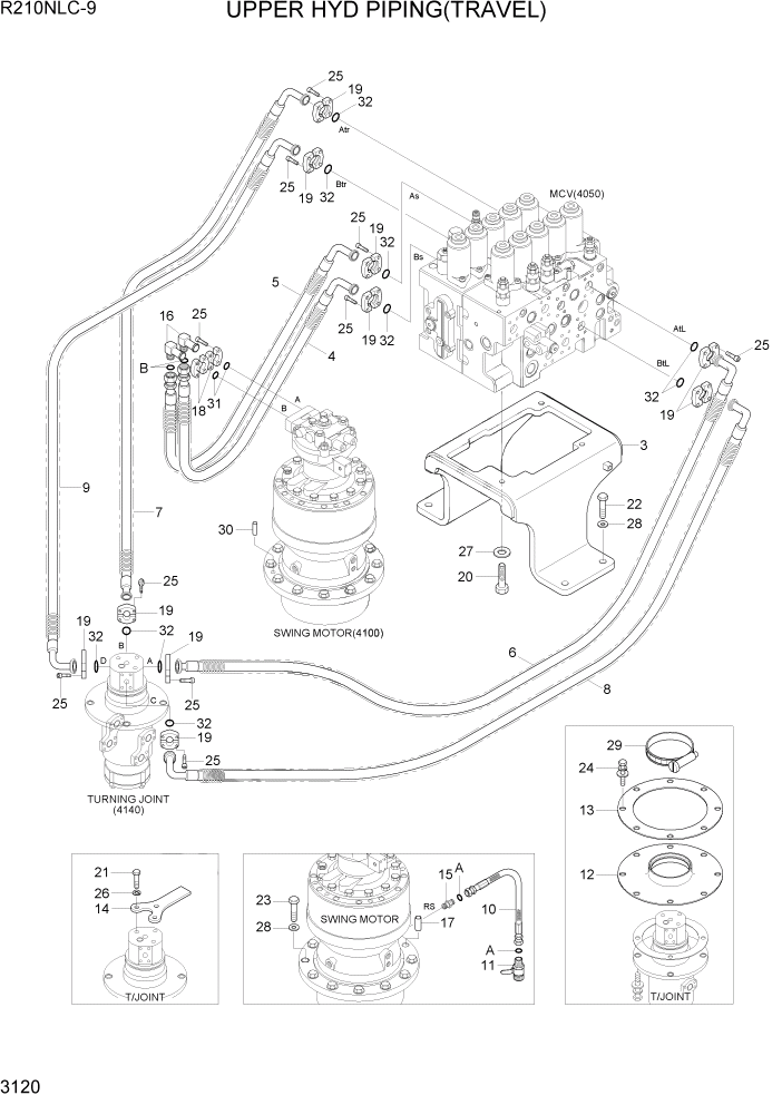 Схема запчастей Hyundai R210NLC9 - PAGE 3120 UPPER HYD PIPING(TRAVEL) ГИДРАВЛИЧЕСКАЯ СИСТЕМА