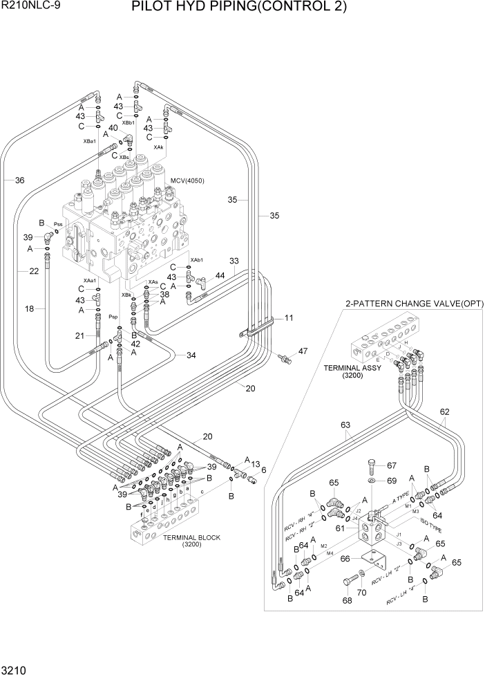 Схема запчастей Hyundai R210NLC9 - PAGE 3210 PILOT HYD PIPING(CONTROL 2) ГИДРАВЛИЧЕСКАЯ СИСТЕМА