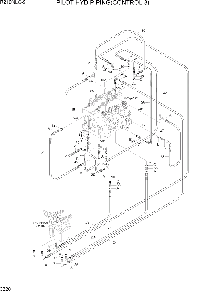 Схема запчастей Hyundai R210NLC9 - PAGE 3220 PILOT HYD PIPING(CONTROL 3) ГИДРАВЛИЧЕСКАЯ СИСТЕМА