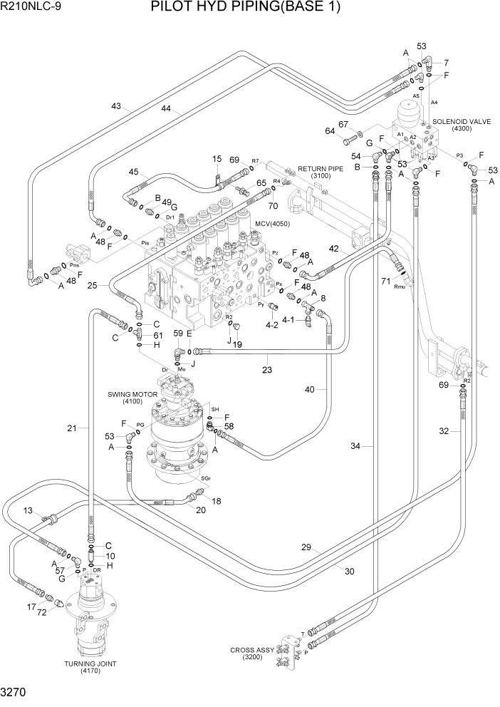 Схема запчастей Hyundai R210NLC9 - PAGE 3270 PILOT HYD PIPING(BASE 1) ГИДРАВЛИЧЕСКАЯ СИСТЕМА