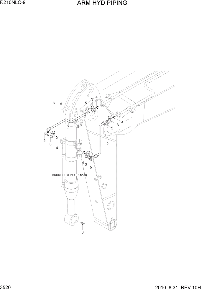 Схема запчастей Hyundai R210NLC9 - PAGE 3520 ARM HYD PIPING ГИДРАВЛИЧЕСКАЯ СИСТЕМА