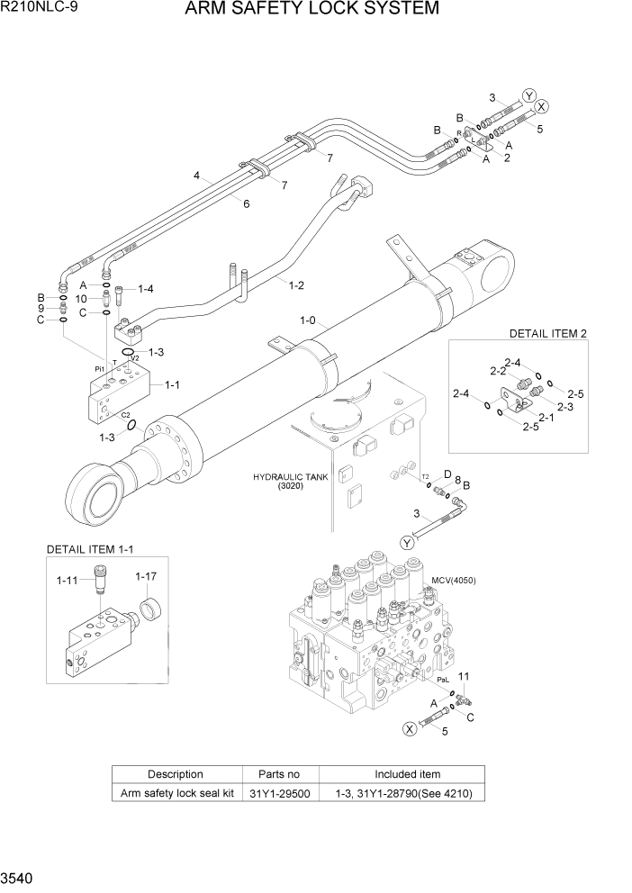 Схема запчастей Hyundai R210NLC9 - PAGE 3540 ARM SAFETY LOCK SYSTEM ГИДРАВЛИЧЕСКАЯ СИСТЕМА