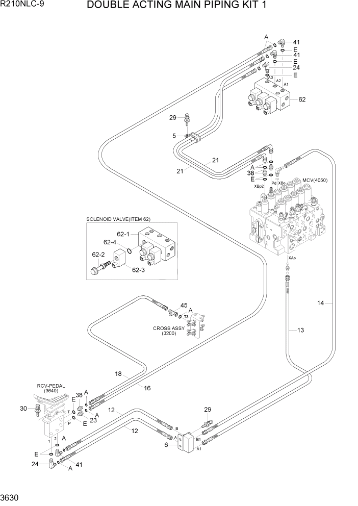 Схема запчастей Hyundai R210NLC9 - PAGE 3630 DOUBLE ACTING MAIN PIPING KIT 1 ГИДРАВЛИЧЕСКАЯ СИСТЕМА