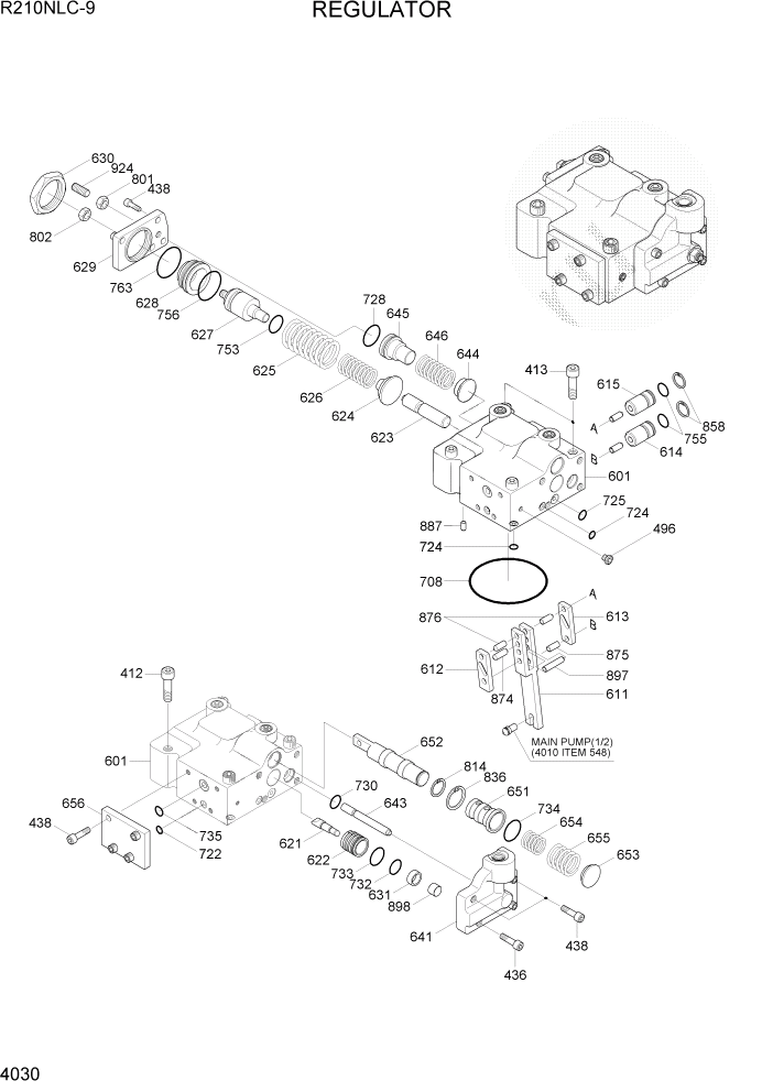 Схема запчастей Hyundai R210NLC9 - PAGE 4030 REGULATOR ГИДРАВЛИЧЕСКИЕ КОМПОНЕНТЫ