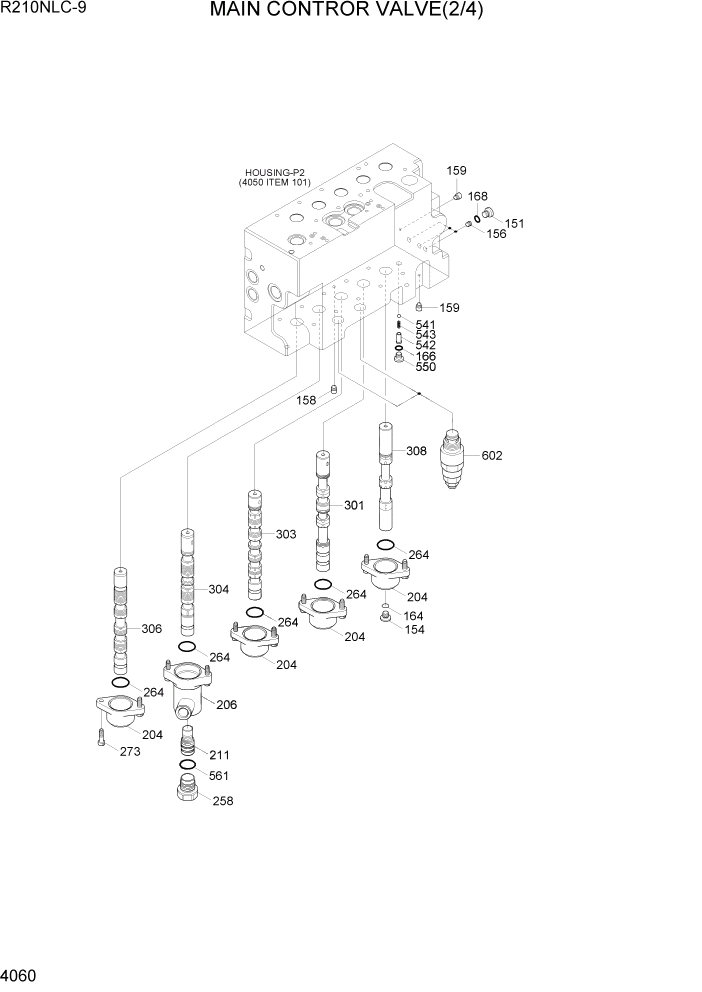 Схема запчастей Hyundai R210NLC9 - PAGE 4060 MAIN CONTROL VALVE(2/4) ГИДРАВЛИЧЕСКИЕ КОМПОНЕНТЫ