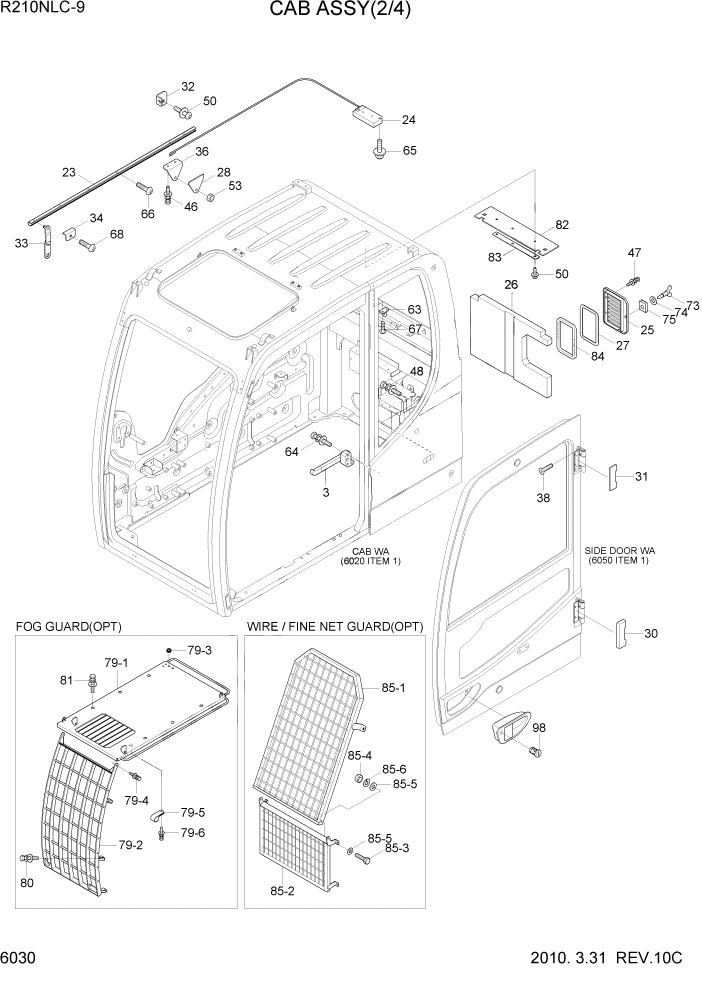 Схема запчастей Hyundai R210NLC9 - PAGE 6030 CAB ASSY(2/4) СТРУКТУРА