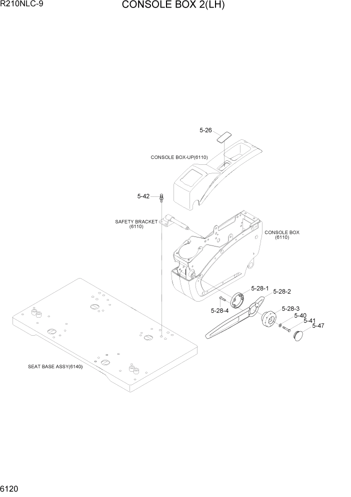 Схема запчастей Hyundai R210NLC9 - PAGE 6120 CONSOLE BOX 2(LH) СТРУКТУРА