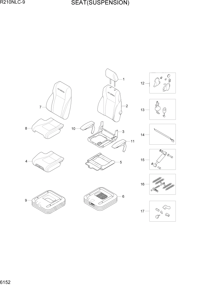 Схема запчастей Hyundai R210NLC9 - PAGE 6152 SEAT(SUSPENSION) СТРУКТУРА