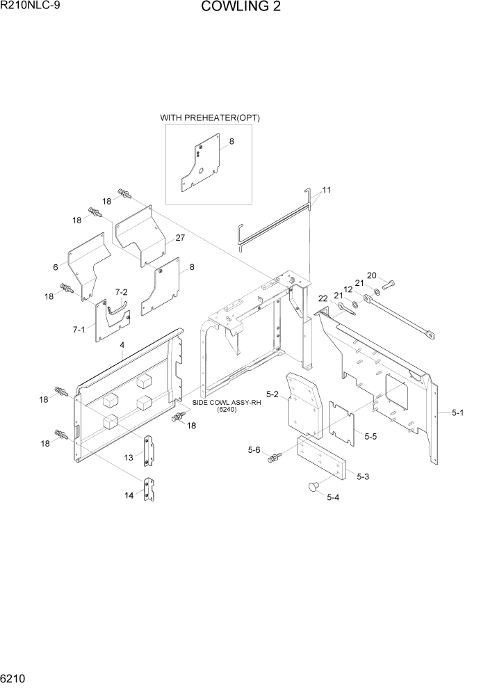 Схема запчастей Hyundai R210NLC9 - PAGE 6210 COWLING 2 СТРУКТУРА