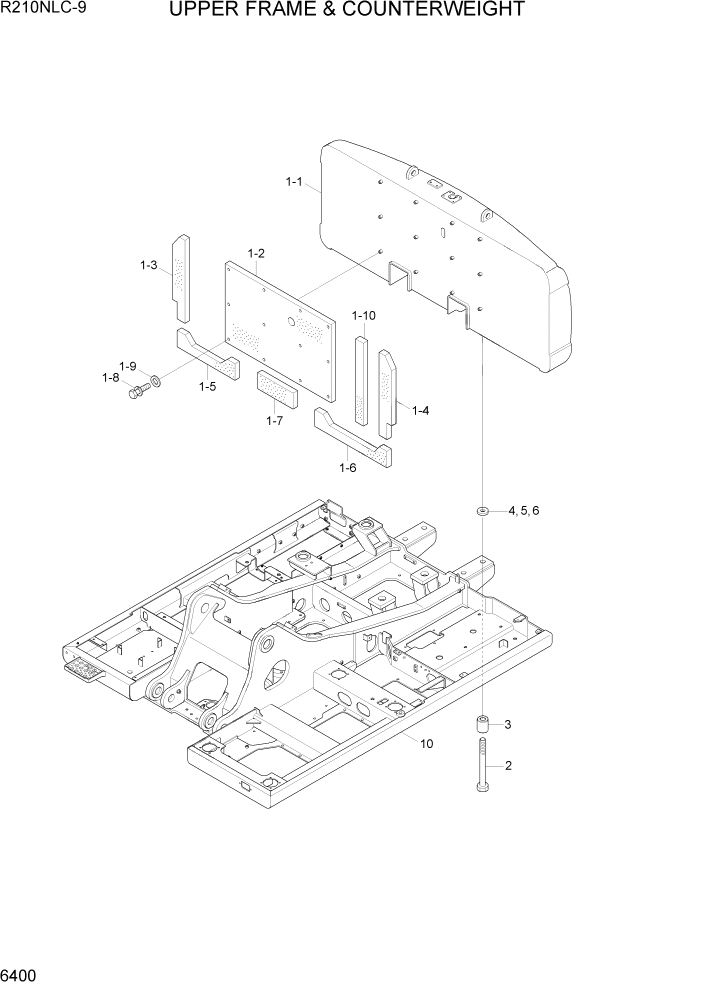 Схема запчастей Hyundai R210NLC9 - PAGE 6400 UPPER FRAME & COUNTERWEIGHT СТРУКТУРА