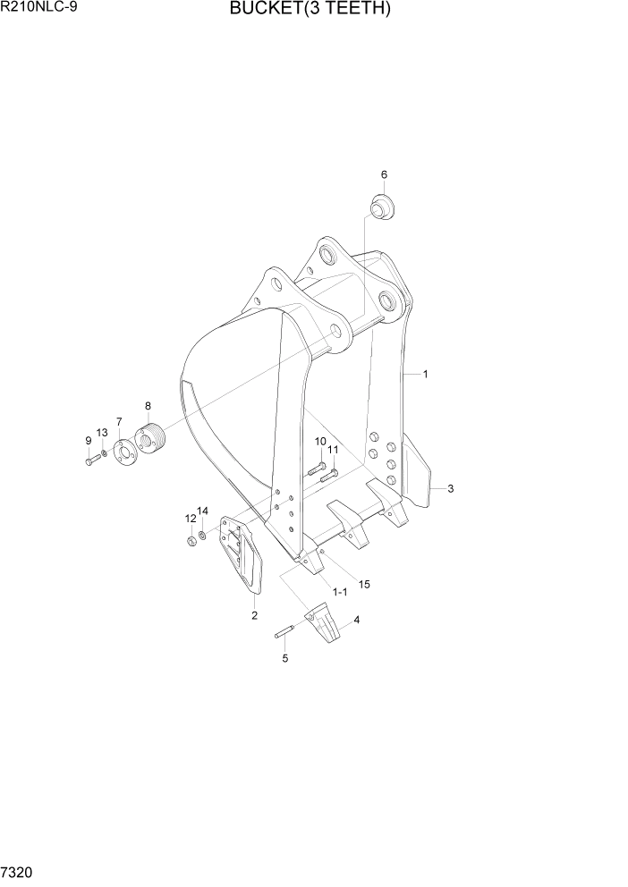 Схема запчастей Hyundai R210NLC9 - PAGE 7320 BUCKET(3 TEETH) РАБОЧЕЕ ОБОРУДОВАНИЕ