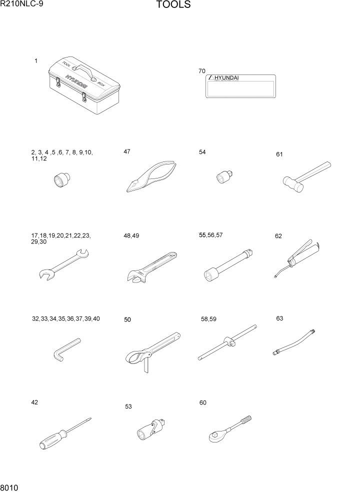 Схема запчастей Hyundai R210NLC9 - PAGE 8010 TOOLS ДРУГИЕ ЧАСТИ