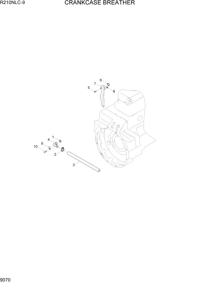 Схема запчастей Hyundai R210NLC9 - PAGE 9070 CRANKCASE BREATHER ДВИГАТЕЛЬ БАЗА