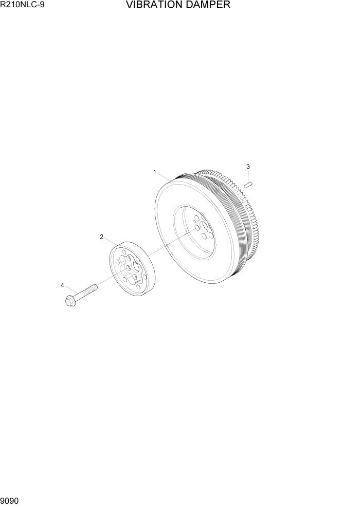 Схема запчастей Hyundai R210NLC9 - PAGE 9090 VIBRATION DAMPER ДВИГАТЕЛЬ БАЗА