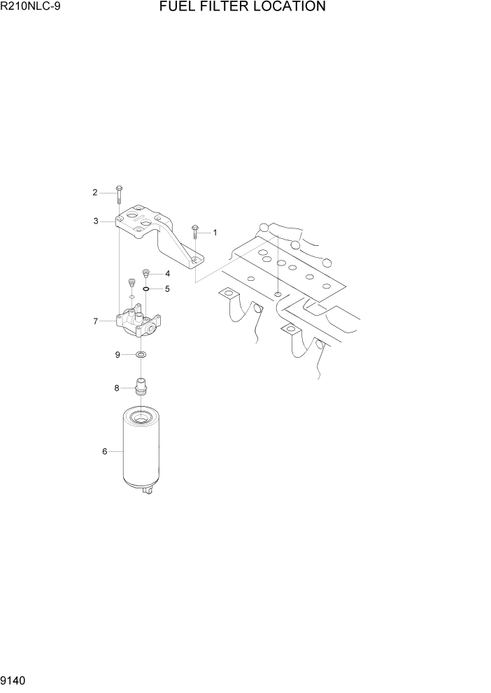 Схема запчастей Hyundai R210NLC9 - PAGE 9140 FUEL FILTER LOCATION ДВИГАТЕЛЬ БАЗА