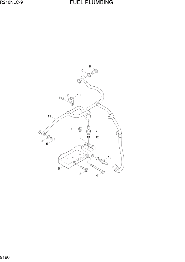 Схема запчастей Hyundai R210NLC9 - PAGE 9190 FUEL PLUMBING ДВИГАТЕЛЬ БАЗА