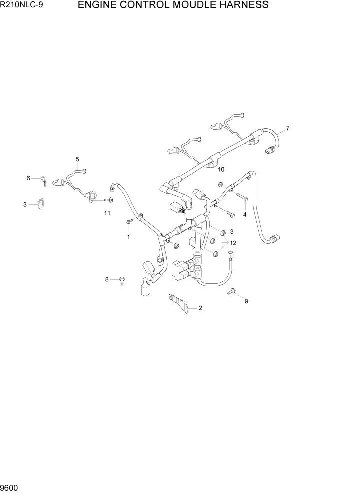 Схема запчастей Hyundai R210NLC9 - PAGE 9600 ENGINE CONTROL MODULE HARNESS ДВИГАТЕЛЬ БАЗА