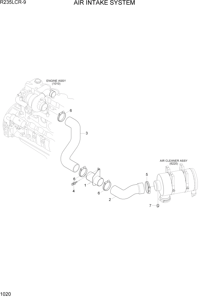 Схема запчастей Hyundai R235LCR9 - PAGE 1020 AIR INTAKE SYSTEM СИСТЕМА ДВИГАТЕЛЯ