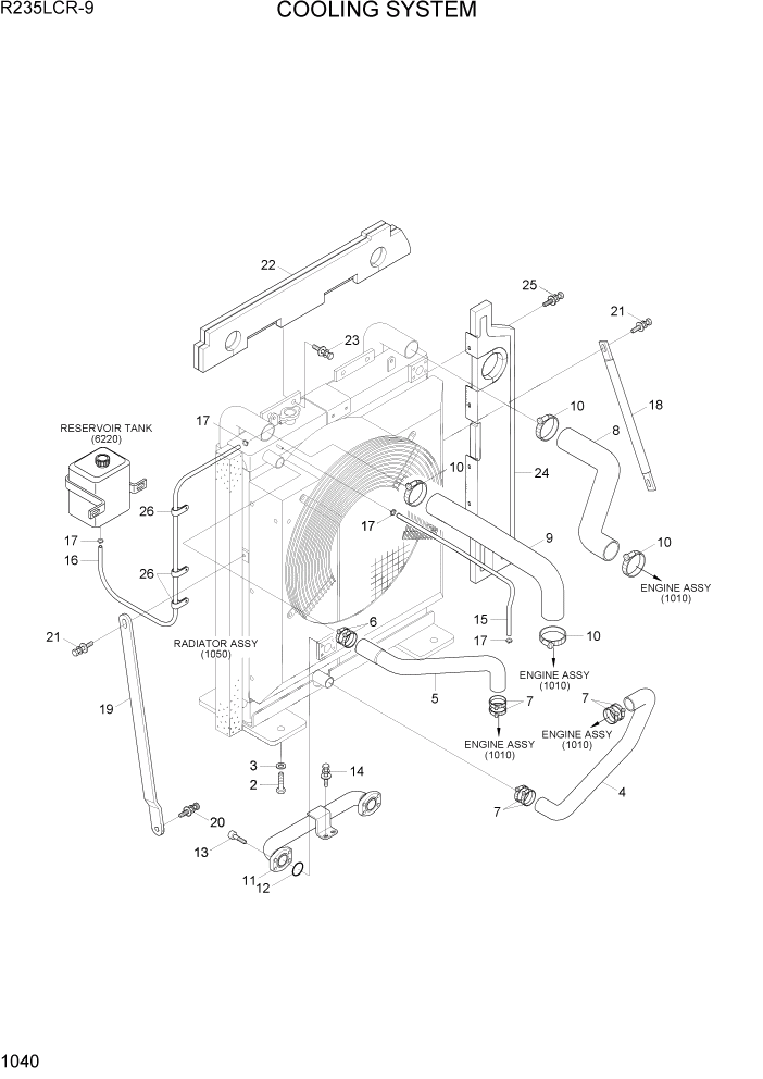 Схема запчастей Hyundai R235LCR9 - PAGE 1040 COOLING SYSTEM СИСТЕМА ДВИГАТЕЛЯ