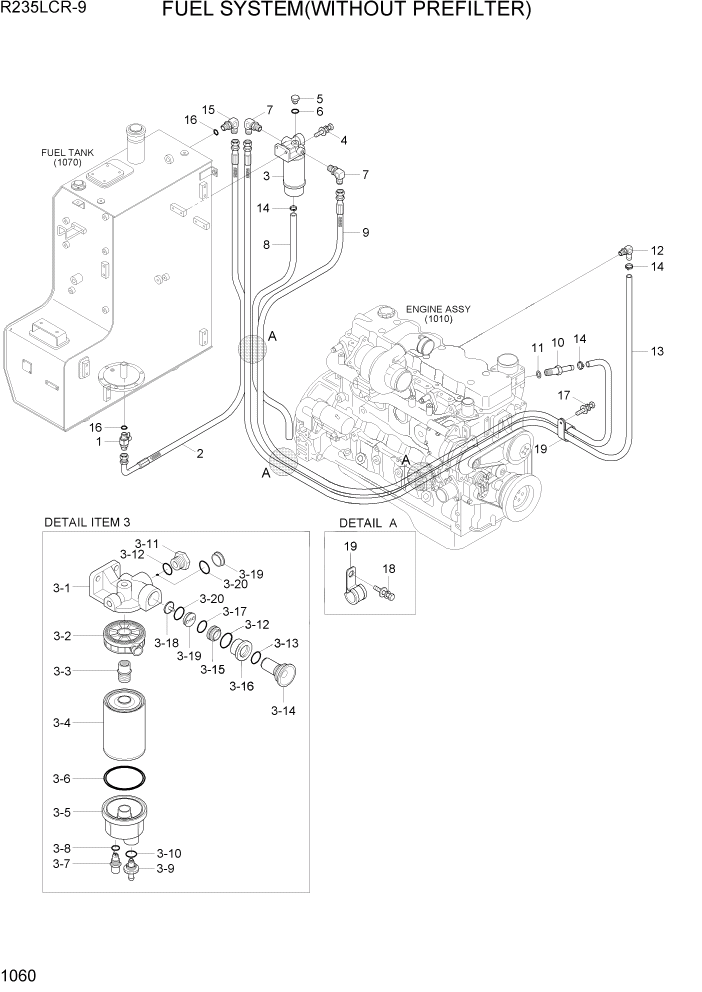 Схема запчастей Hyundai R235LCR9 - PAGE 1060 FUEL SYSTEM(WITHOUT PREFILTER) СИСТЕМА ДВИГАТЕЛЯ