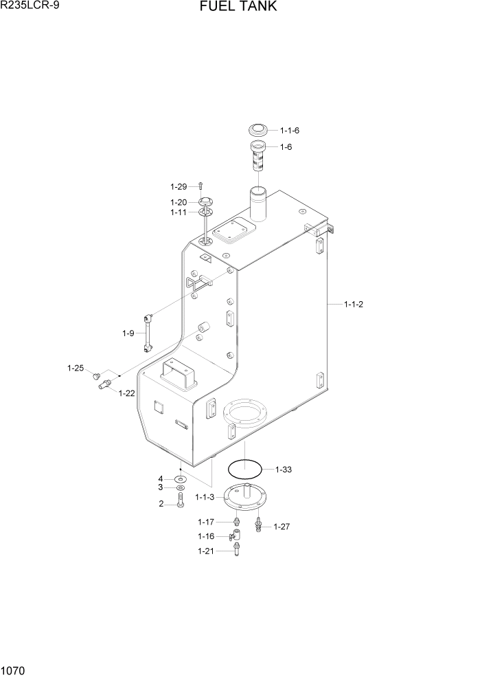 Схема запчастей Hyundai R235LCR9 - PAGE 1070 FUEL TANK СИСТЕМА ДВИГАТЕЛЯ