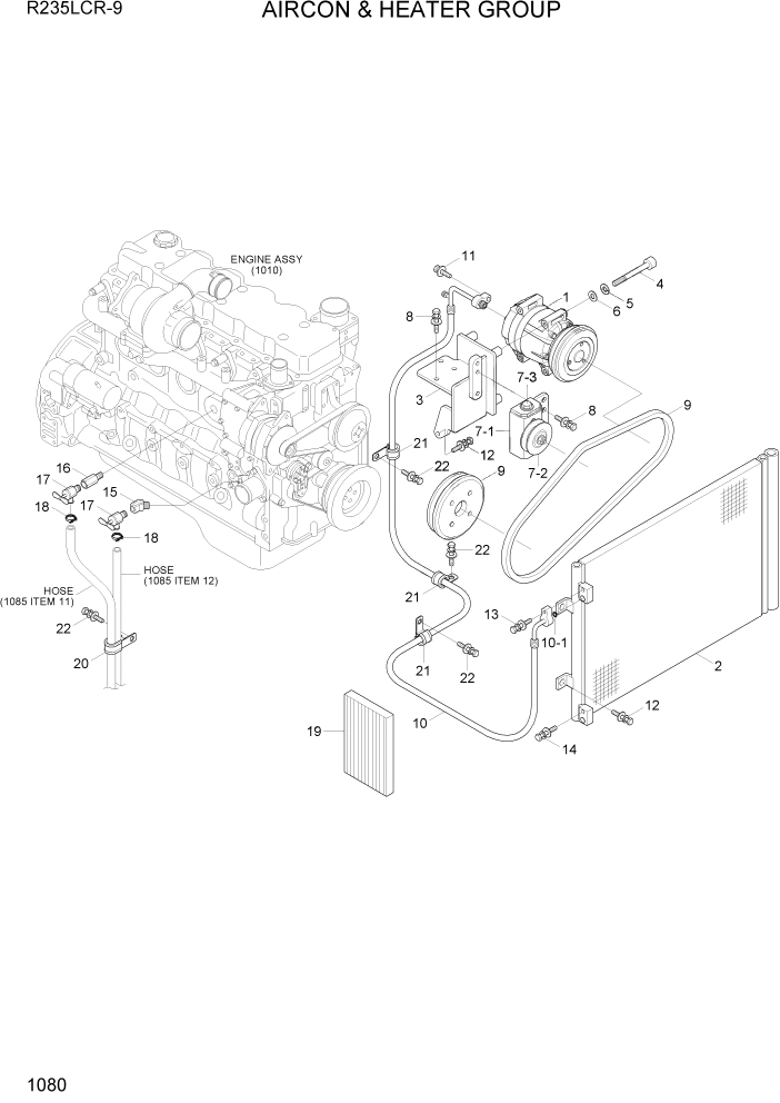 Схема запчастей Hyundai R235LCR9 - PAGE 1080 AIRCON & HEATER GROUP СИСТЕМА ДВИГАТЕЛЯ