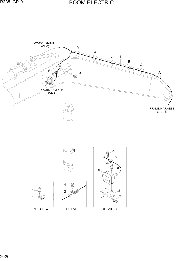 Схема запчастей Hyundai R235LCR9 - PAGE 2030 BOOM ELECTRIC ЭЛЕКТРИЧЕСКАЯ СИСТЕМА