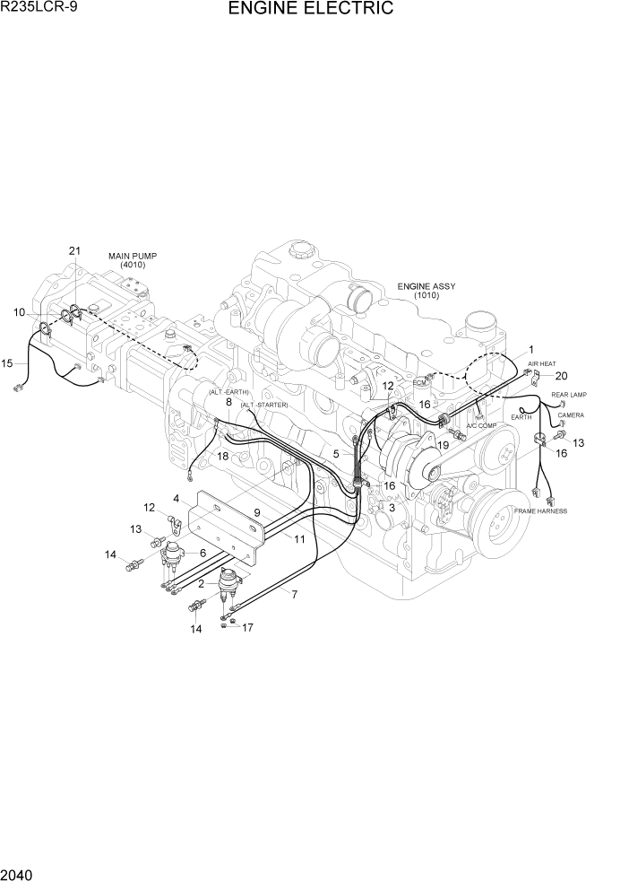 Схема запчастей Hyundai R235LCR9 - PAGE 2040 ENGINE ELECTRIC ЭЛЕКТРИЧЕСКАЯ СИСТЕМА