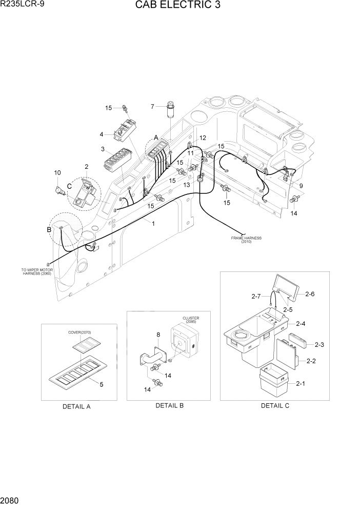 Схема запчастей Hyundai R235LCR9 - PAGE 2080 ELECTRIC CABIN ROOM ЭЛЕКТРИЧЕСКАЯ СИСТЕМА