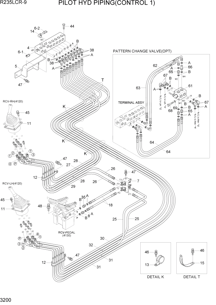 Схема запчастей Hyundai R235LCR9 - PAGE 3200 PILOT HYD PIPING(CONTROL 1) ГИДРАВЛИЧЕСКАЯ СИСТЕМА