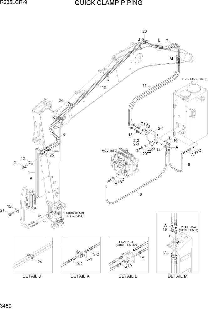 Схема запчастей Hyundai R235LCR9 - PAGE 3450 QUICK CLAMP PIPING ГИДРАВЛИЧЕСКАЯ СИСТЕМА