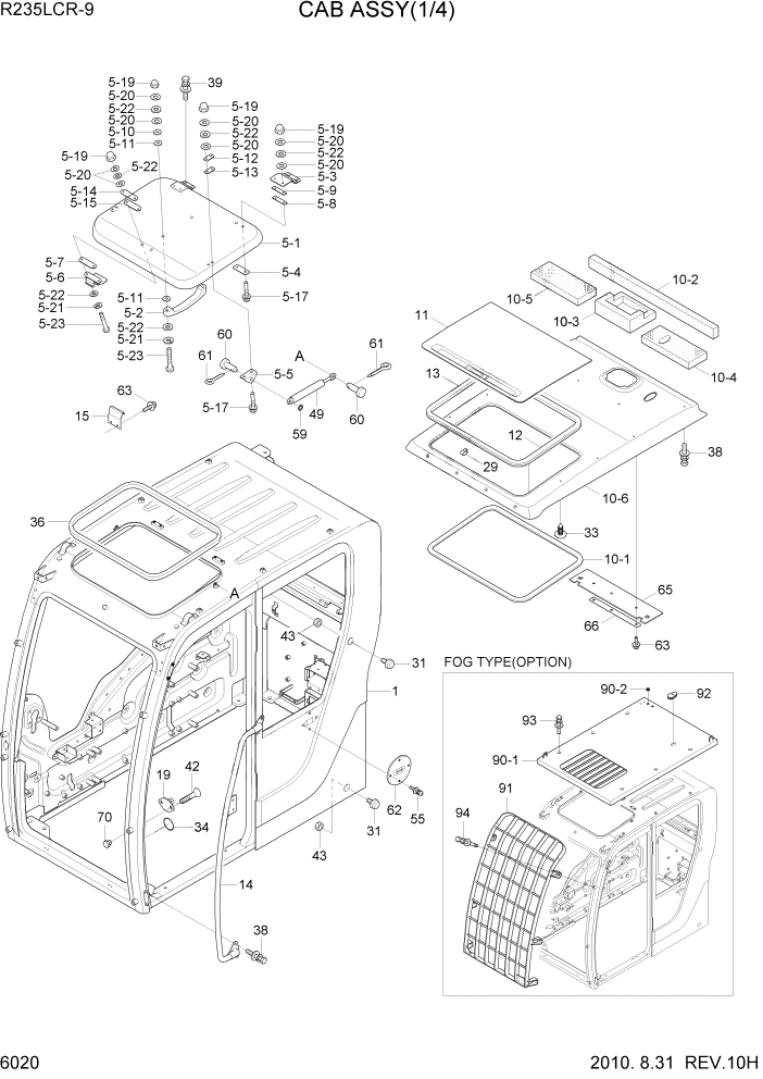 Схема запчастей Hyundai R235LCR9 - PAGE 6020 CAB ASSY(1/4) СТРУКТУРА