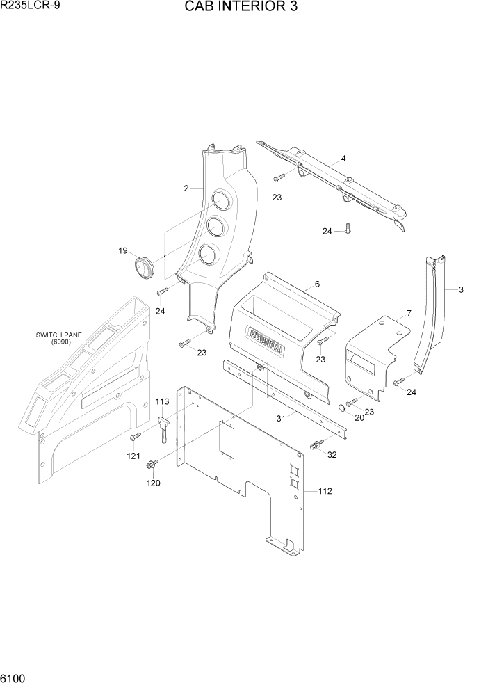 Схема запчастей Hyundai R235LCR9 - PAGE 6100 CAB INTERIOR 3 СТРУКТУРА