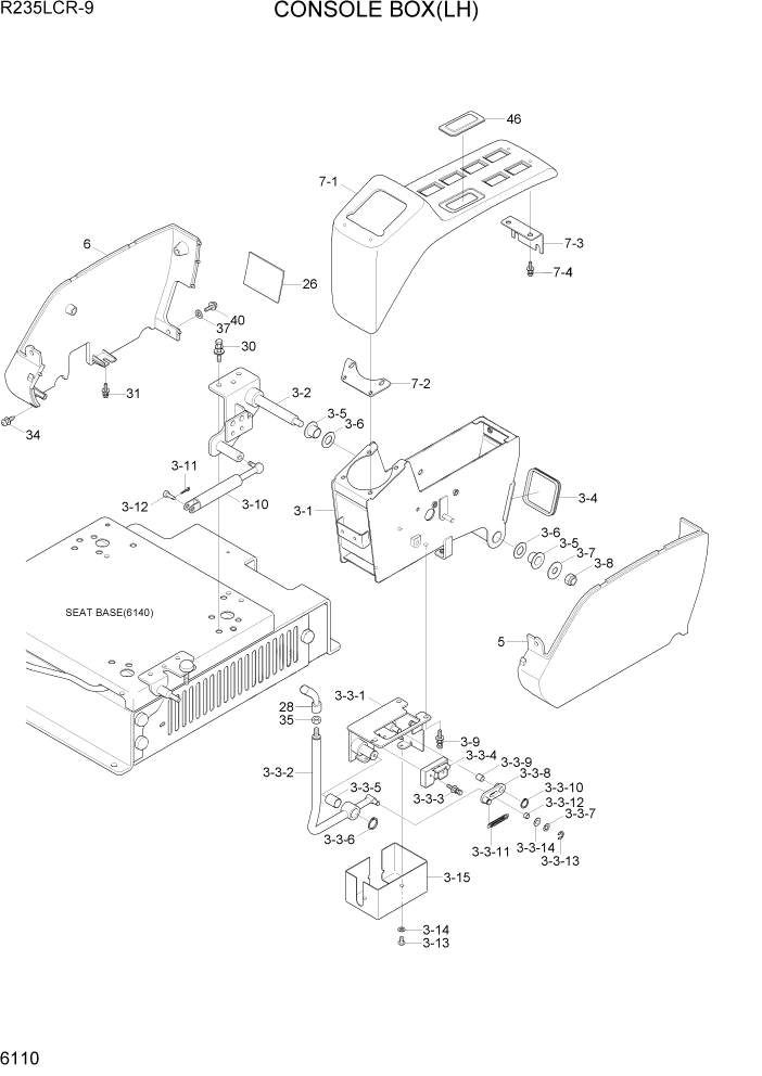 Схема запчастей Hyundai R235LCR9 - PAGE 6110 CONSOLE BOX(LH) СТРУКТУРА