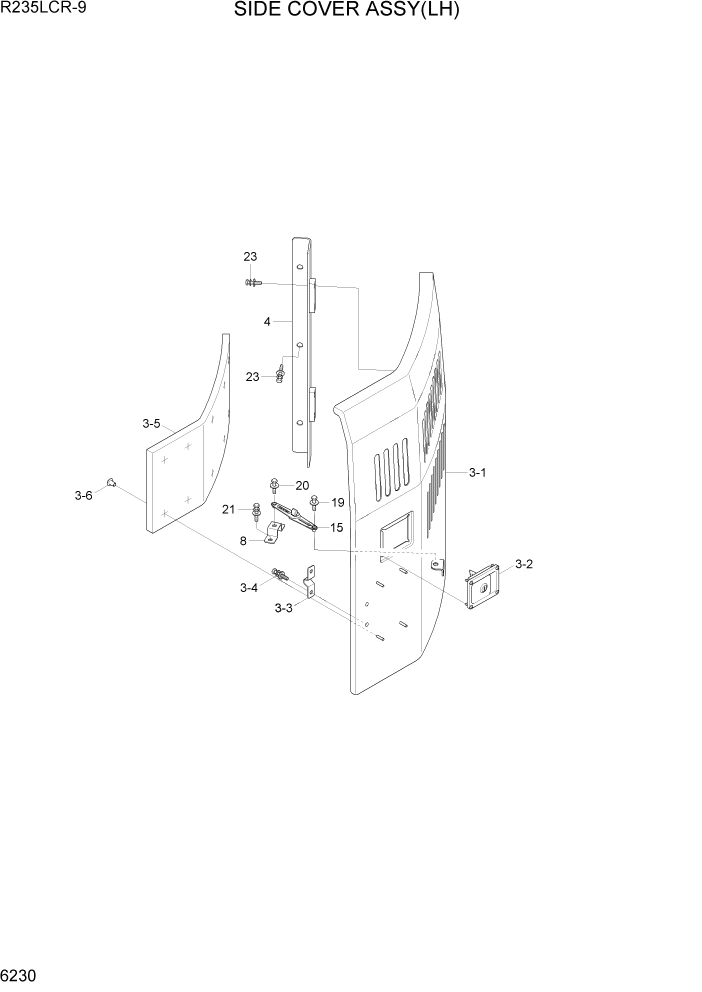 Схема запчастей Hyundai R235LCR9 - PAGE 6230 SIDE COVER ASSY(LH) СТРУКТУРА