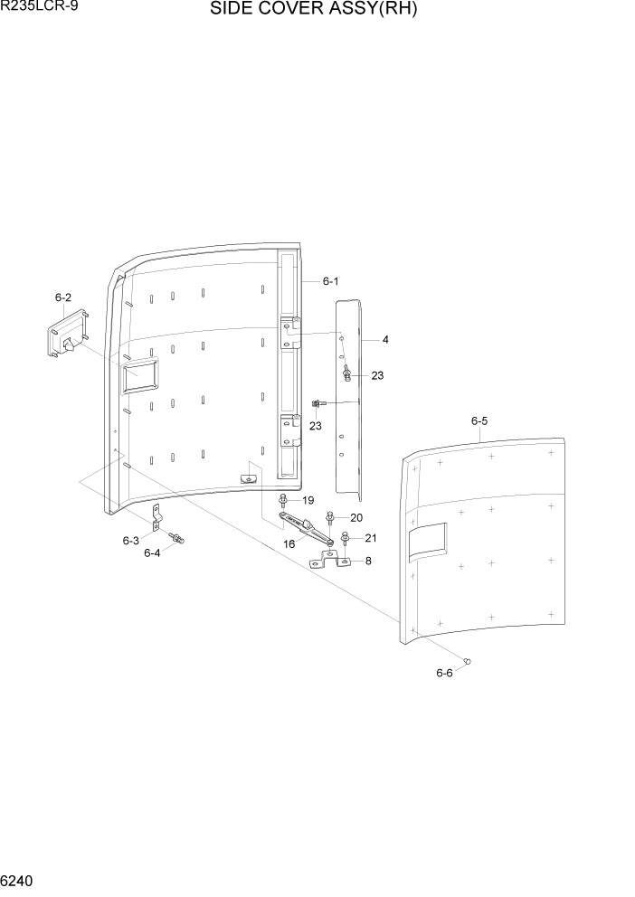 Схема запчастей Hyundai R235LCR9 - PAGE 6240 SIDE COVER ASSY(RH) СТРУКТУРА