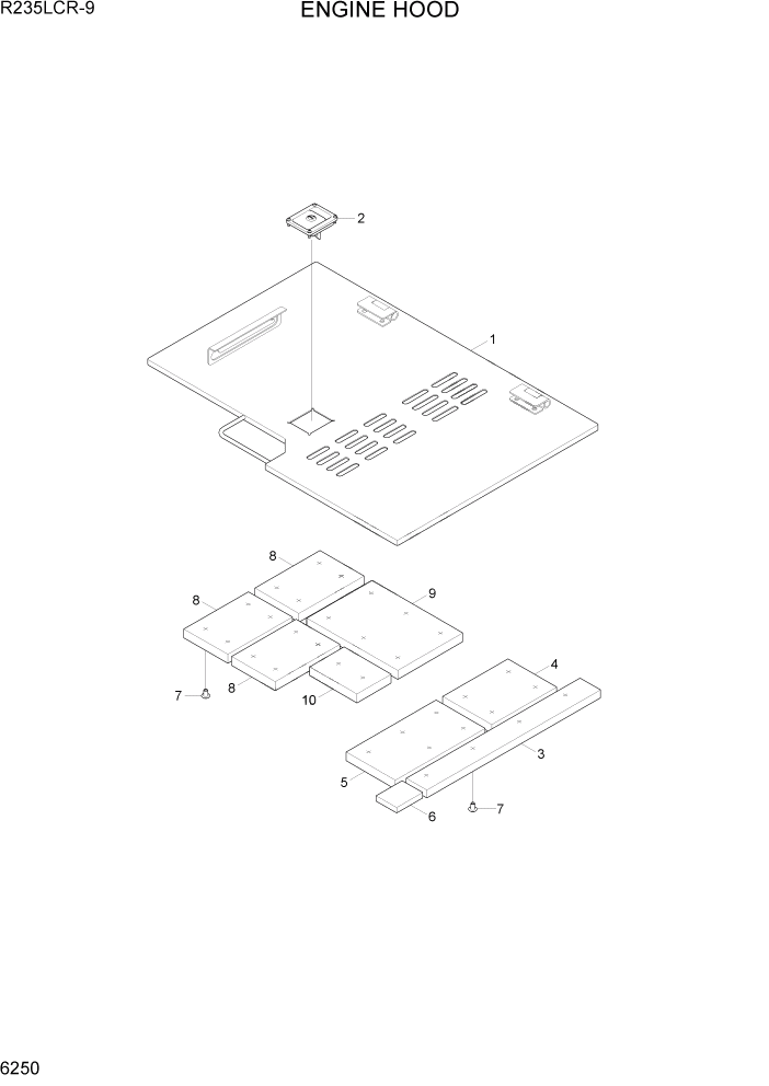 Схема запчастей Hyundai R235LCR9 - PAGE 6250 ENGINE HOOD СТРУКТУРА