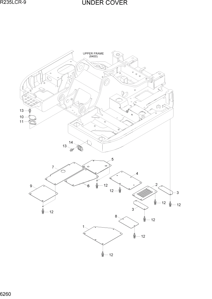 Схема запчастей Hyundai R235LCR9 - PAGE 6260 UNDER COVER СТРУКТУРА