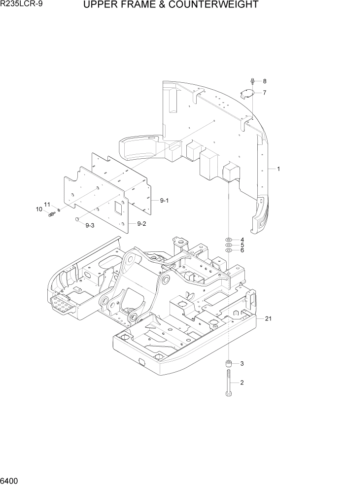 Схема запчастей Hyundai R235LCR9 - PAGE 6400 UPPER FRAME & COUNTERWEIGHT СТРУКТУРА