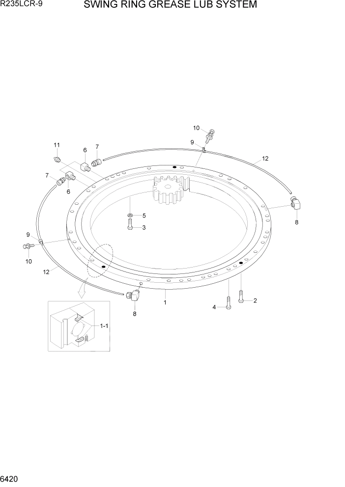 Схема запчастей Hyundai R235LCR9 - PAGE 6420 SWING RING GREASE LUB SYSTEM СТРУКТУРА