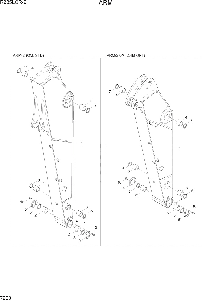 Схема запчастей Hyundai R235LCR9 - PAGE 7200 ARM РАБОЧЕЕ ОБОРУДОВАНИЕ