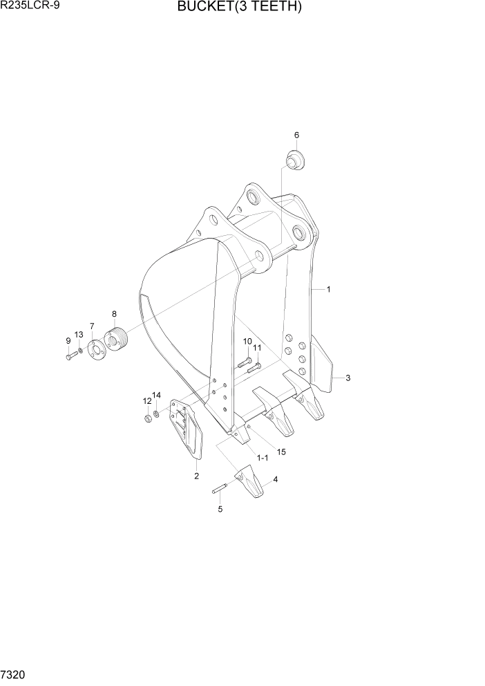 Схема запчастей Hyundai R235LCR9 - PAGE 7320 BUCKET(3 TEETH) РАБОЧЕЕ ОБОРУДОВАНИЕ