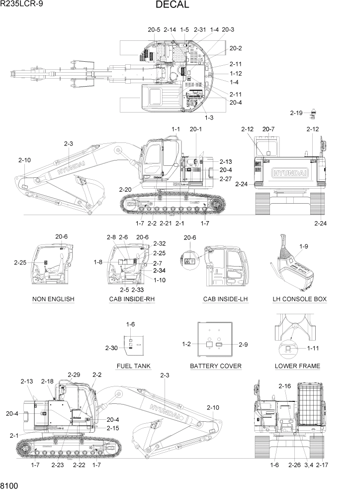 Схема запчастей Hyundai R235LCR9 - PAGE 8100 DECALS ДРУГИЕ ЧАСТИ